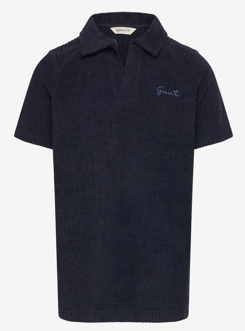 Pique Revere Collar Towelling Polo Evening Blue