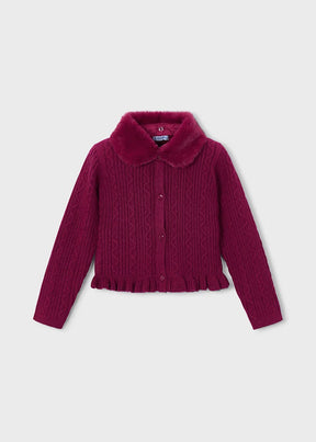 Cardigan Knitted Faux Fur Raspberry
