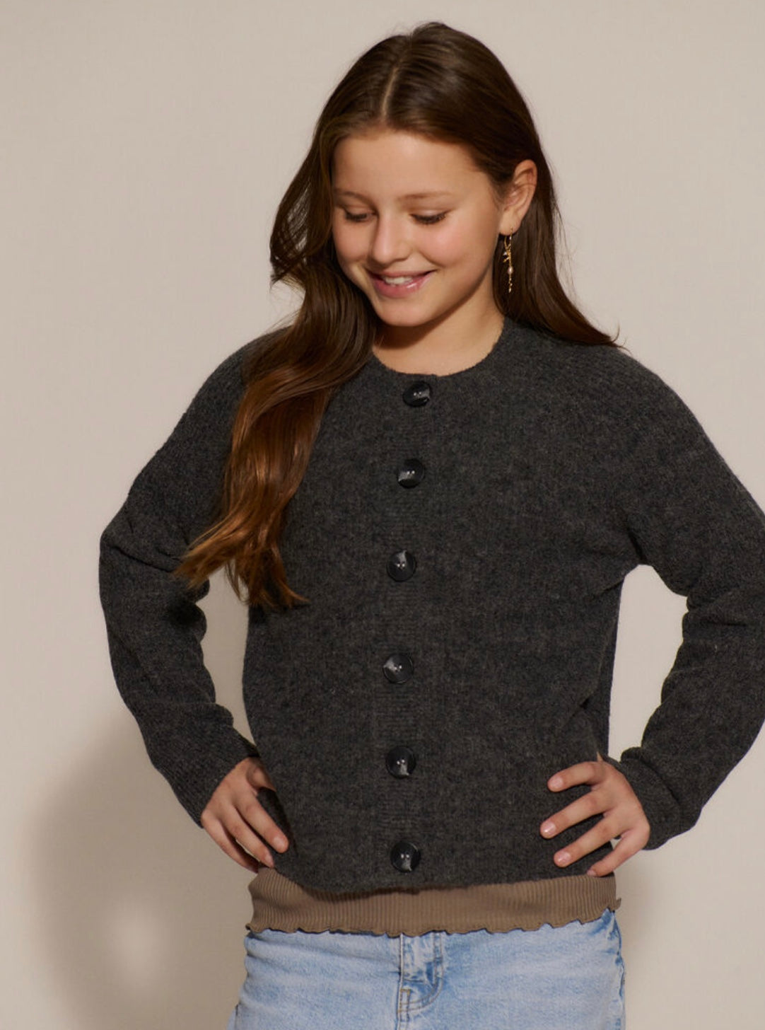 Cardigan Tinker Wool Blend LS Short Medium Grey Melange