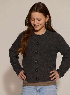 Cardigan Tinker Wool Blend LS Short Medium Grey Melange