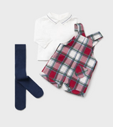 Sett 3 Piece Checked Dungarees Rød