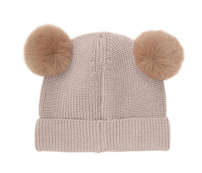 Lue Beanie Wool Knit Pompoms Camel Melange
