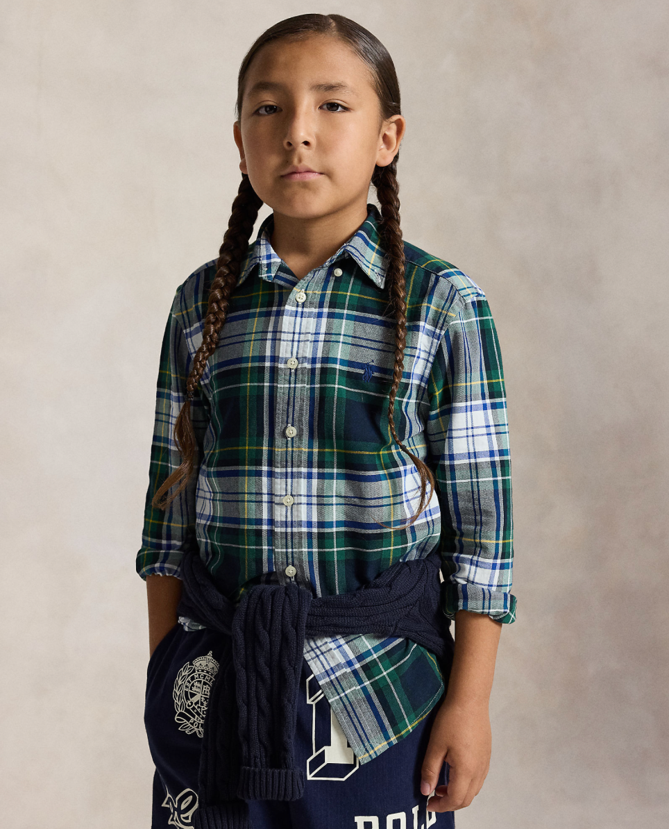 Skjorte Plaid Oxford White Green Multi