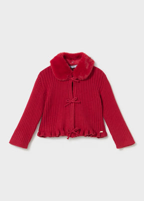 Cardigan Faux Fur Bow Red