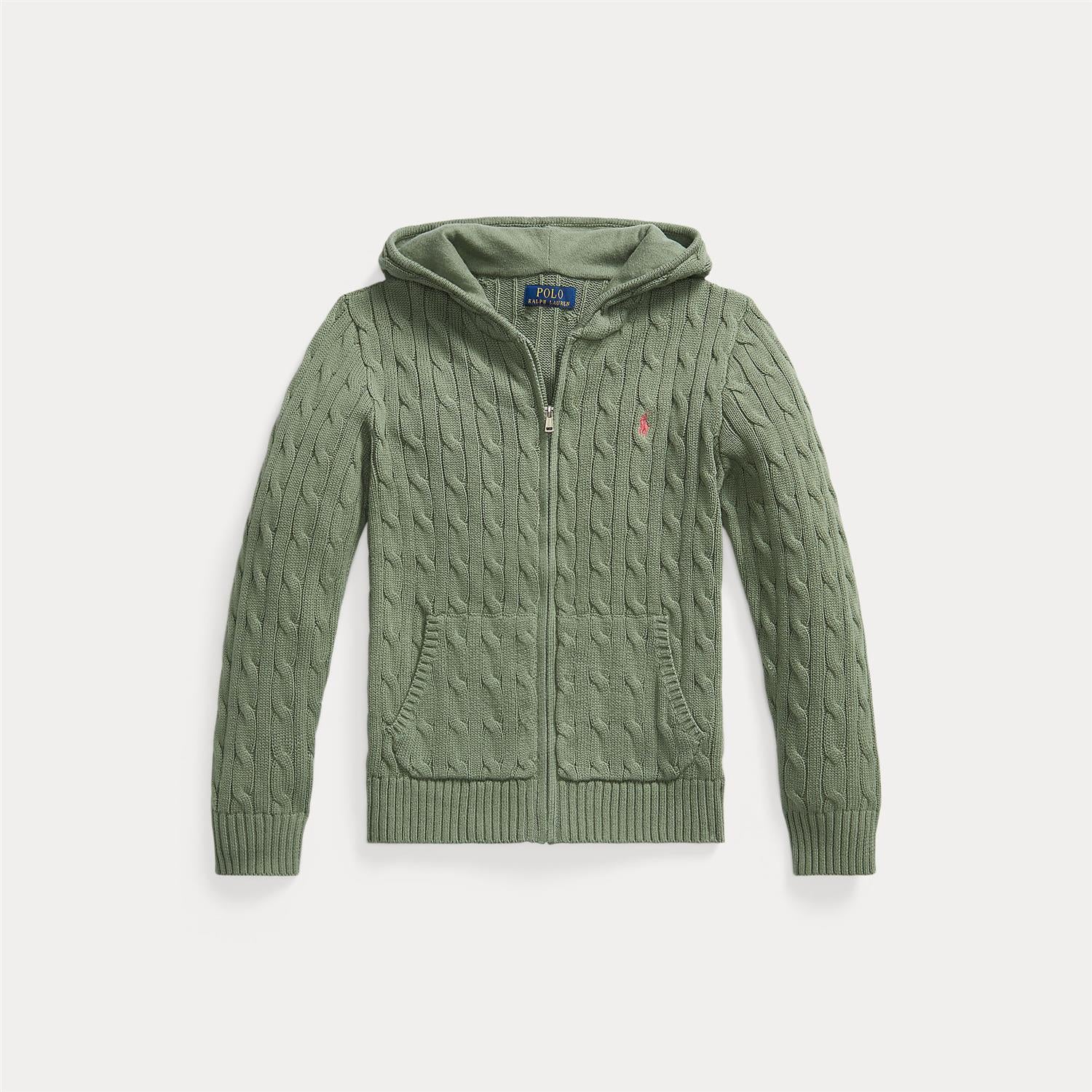 Hettejakke Cable Cotton Full-Zip Cargo Green