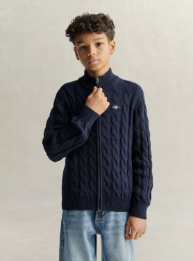 Jakke Shield Cotton Cable Full Zip Evening Blue