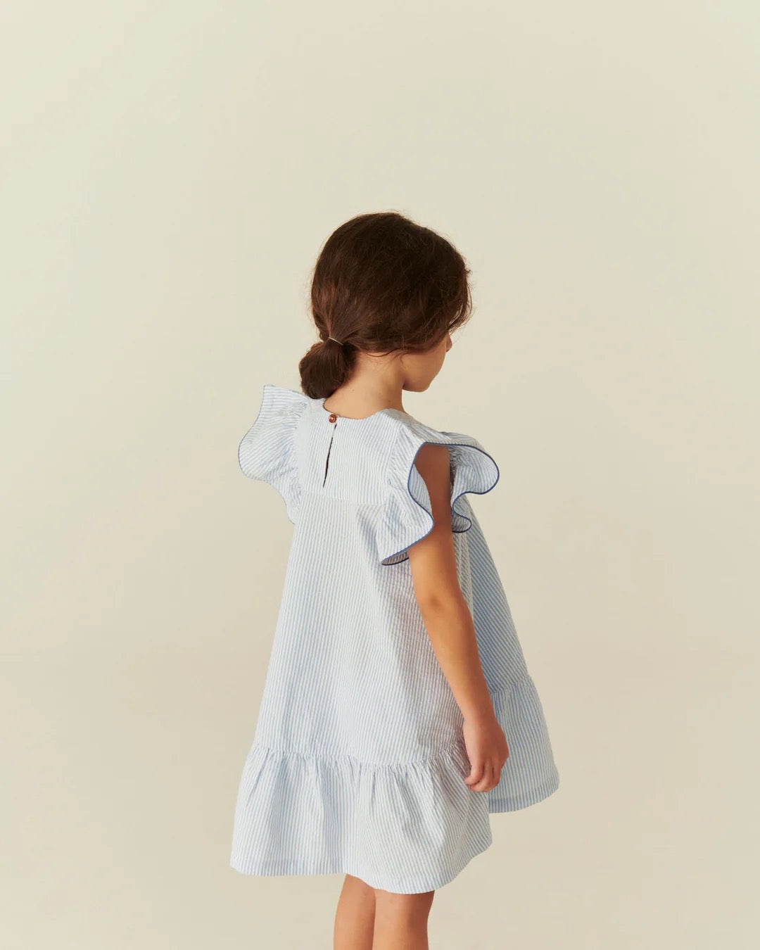 Kjole Seersucker Frill Sky Blue w Cream Stripe/Ocean Blue