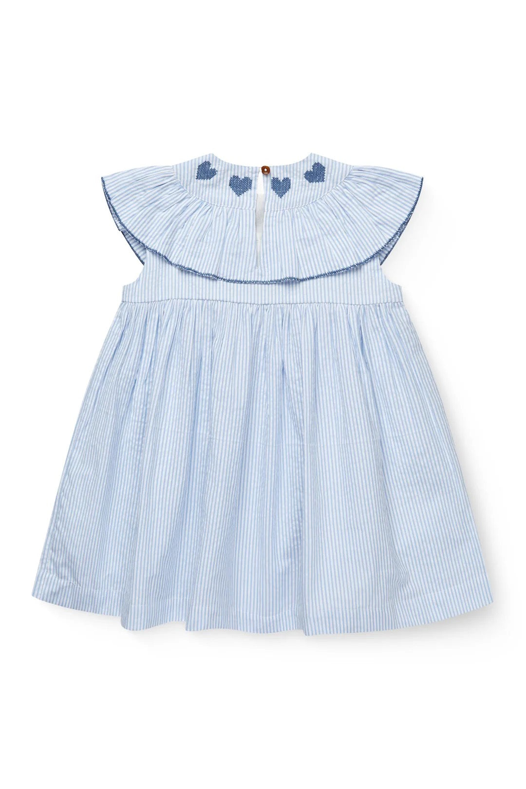 Kjole Seersucker Dress Heart Sky Blue w. Cream Stripe/Ocean Blue