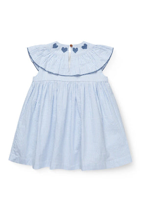 Kjole Seersucker Dress Heart Sky Blue w. Cream Stripe/Ocean Blue