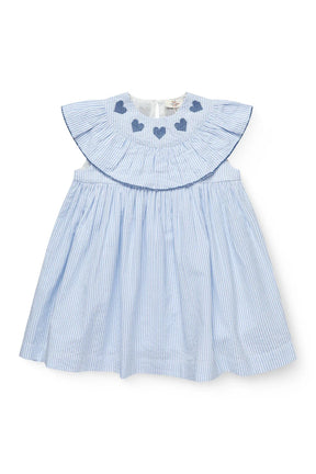 Kjole Seersucker Dress Heart Sky Blue w. Cream Stripe/Ocean Blue