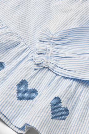 Bluse Seersucker Embroidery Sky Blue/Cream Stripe