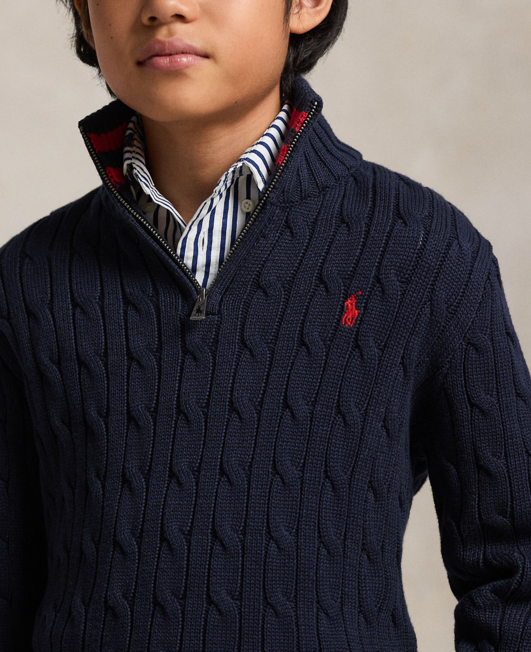 Genser Halfzip Cabel-Knit RL Navy