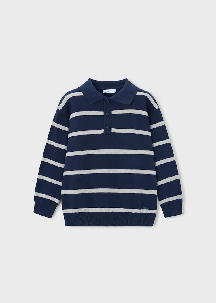 Genser Polo Knit Striped Blue