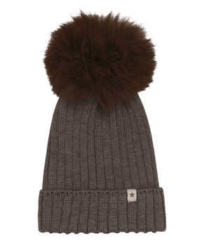 Lue Knit Alpaca Pompom Brown Melange