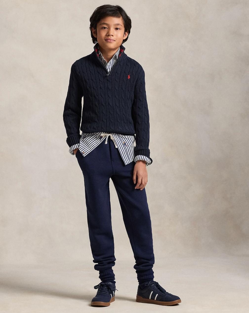 Genser Halfzip Cabel-Knit RL Navy