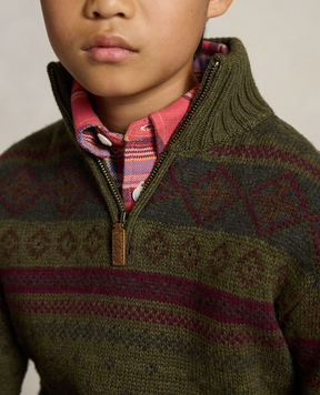 Genser Half Zip Fair Isle Olive Multi