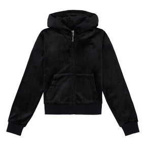 Tonal Embro Velour Zip Hoodie Jet Black