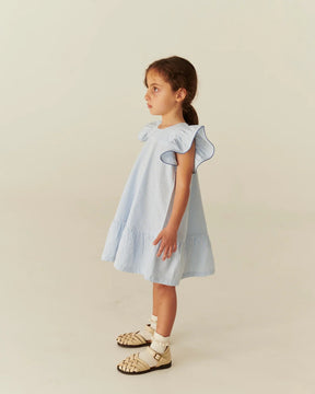 Kjole Seersucker Frill Sky Blue w Cream Stripe/Ocean Blue