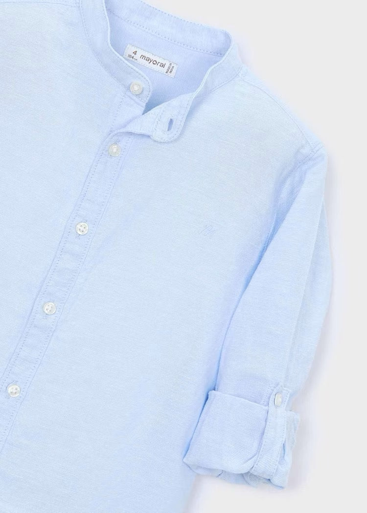 Skjorte Linen Mandarin Collar Sky Blue