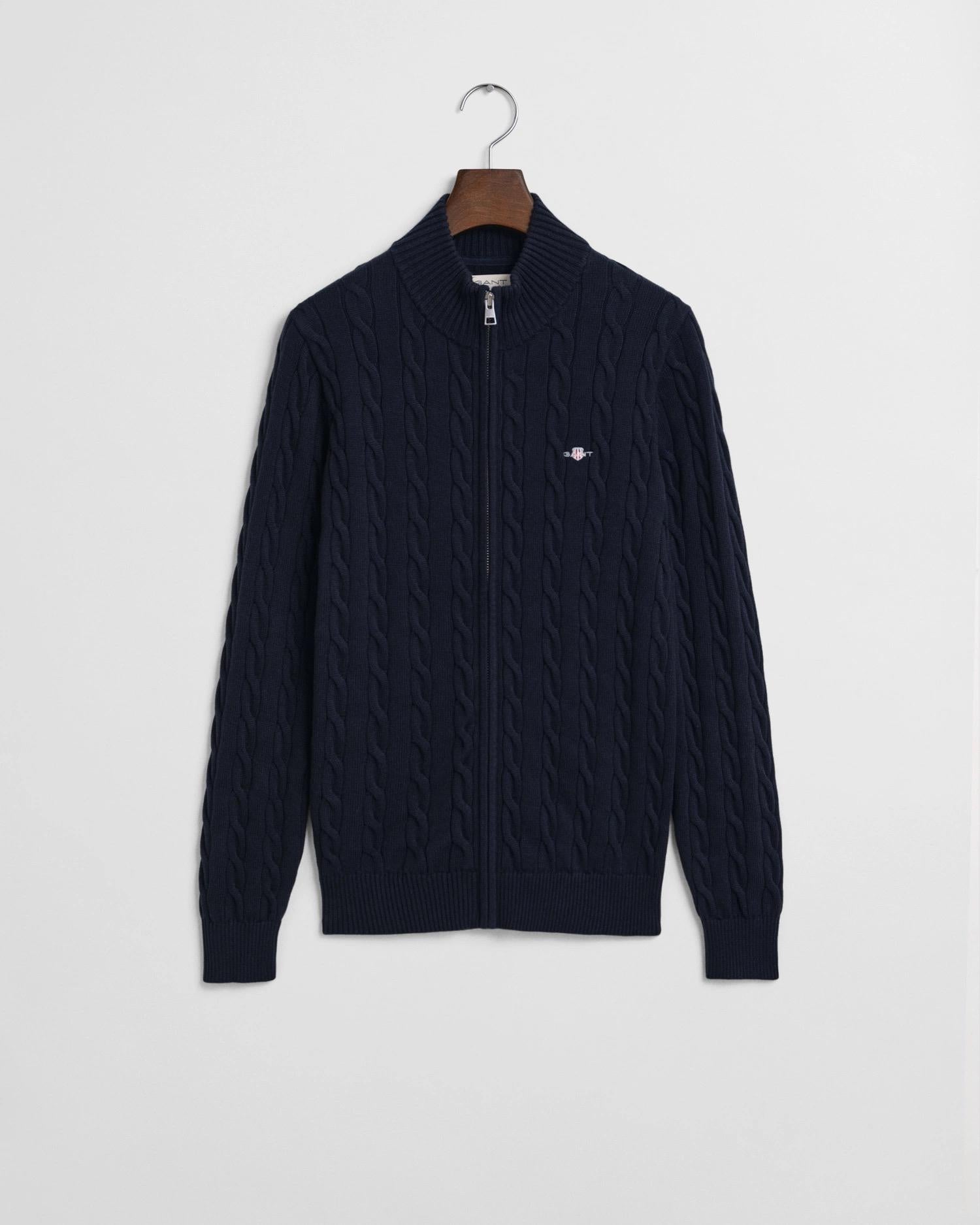 Cardigan Full Zip Kabelstrikk Evening Blue
