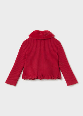 Cardigan Faux Fur Bow Red