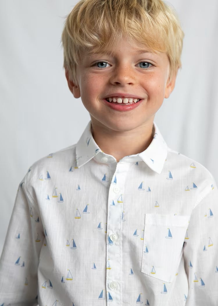 Skjorte Linen Boat White/Indigo