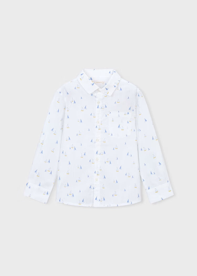 Skjorte Linen Boat White/Indigo
