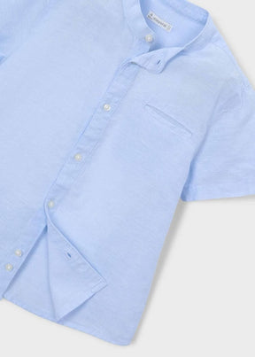 T-skjorte Linen Mao Collar Sky Blue