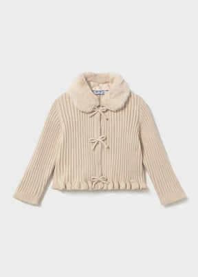 Cardigan Faux Fur Bow Milk Heather