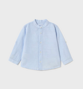 Skjorte Linen Mao Light Blue