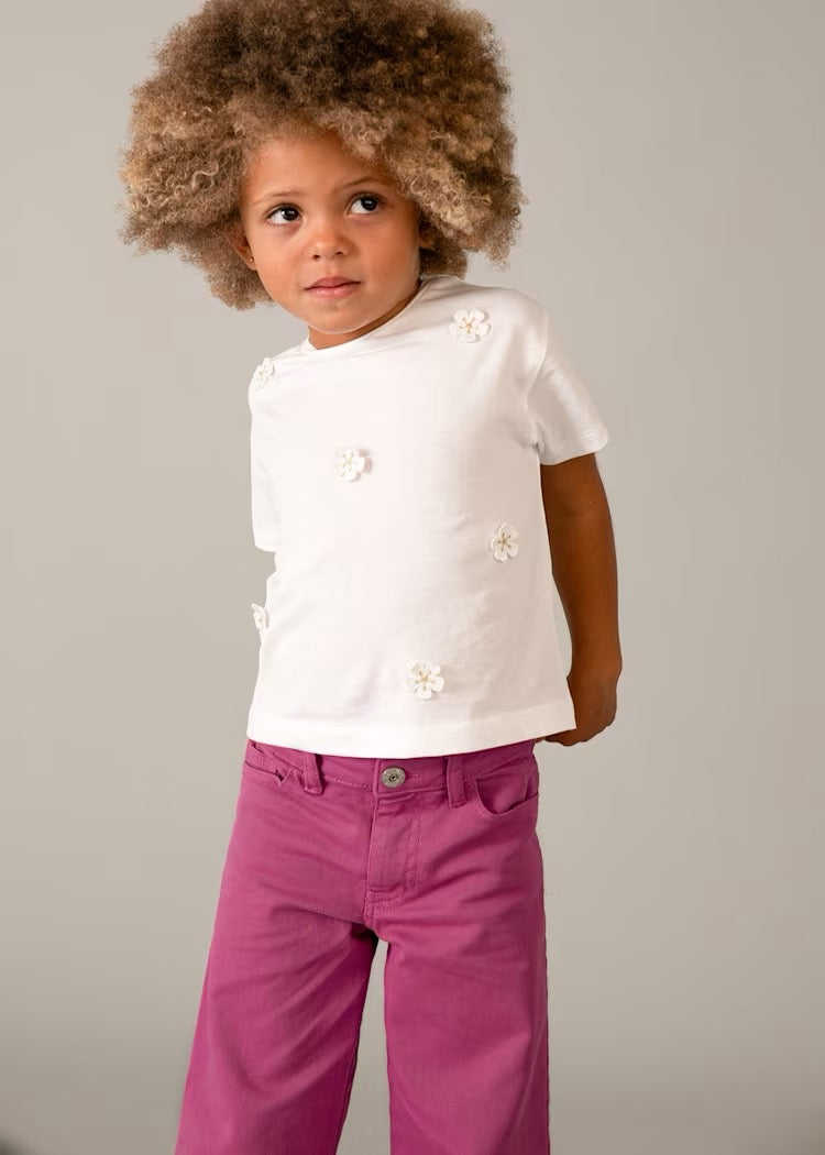 T-skjorte Embriodered Flowers White