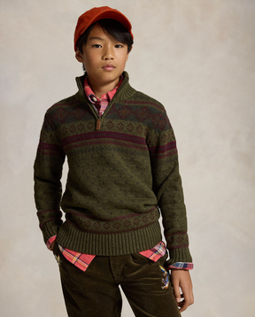 Genser Half Zip Fair Isle Olive Multi