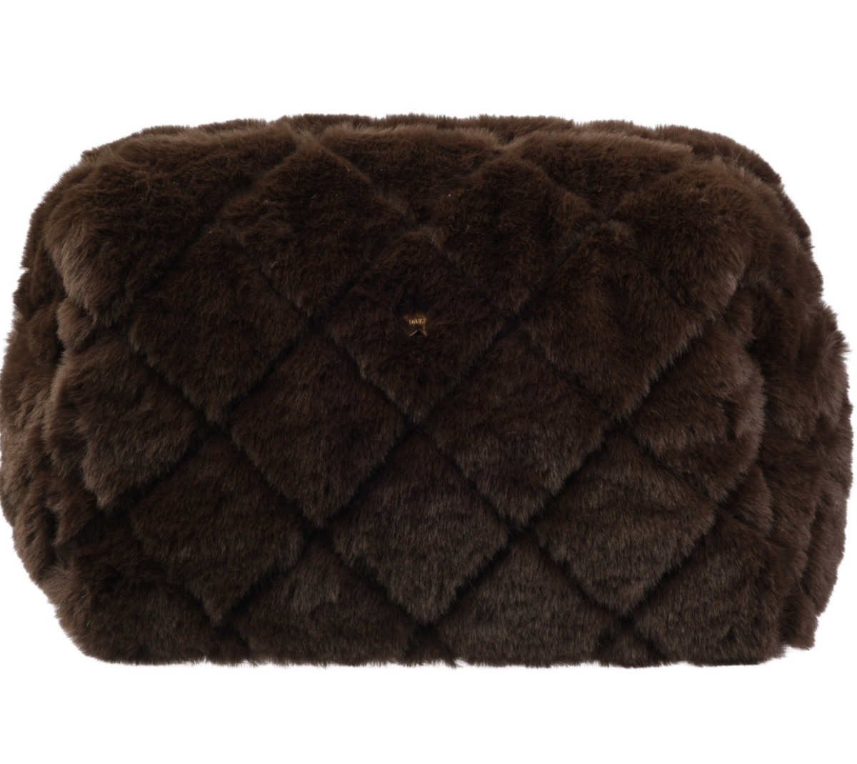 Faux Fur Quilted Make-Up Pouch Large Chocolate Brown