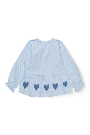 Bluse Seersucker Embroidery Sky Blue/Cream Stripe