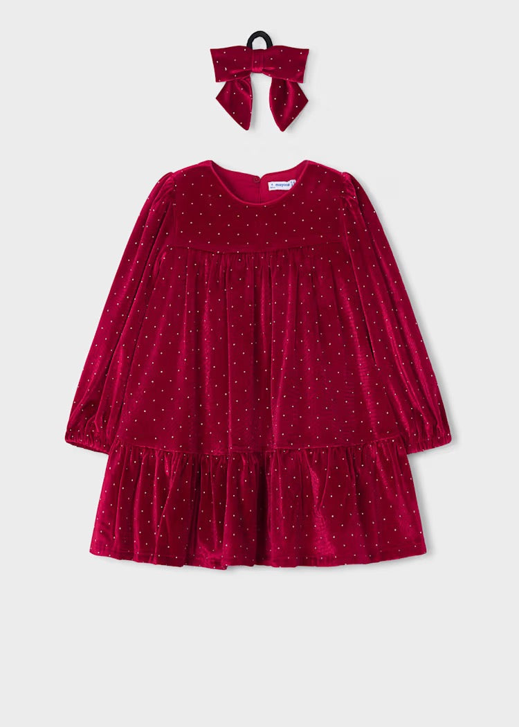 Kjole Velvet M/Hårstrikk Red