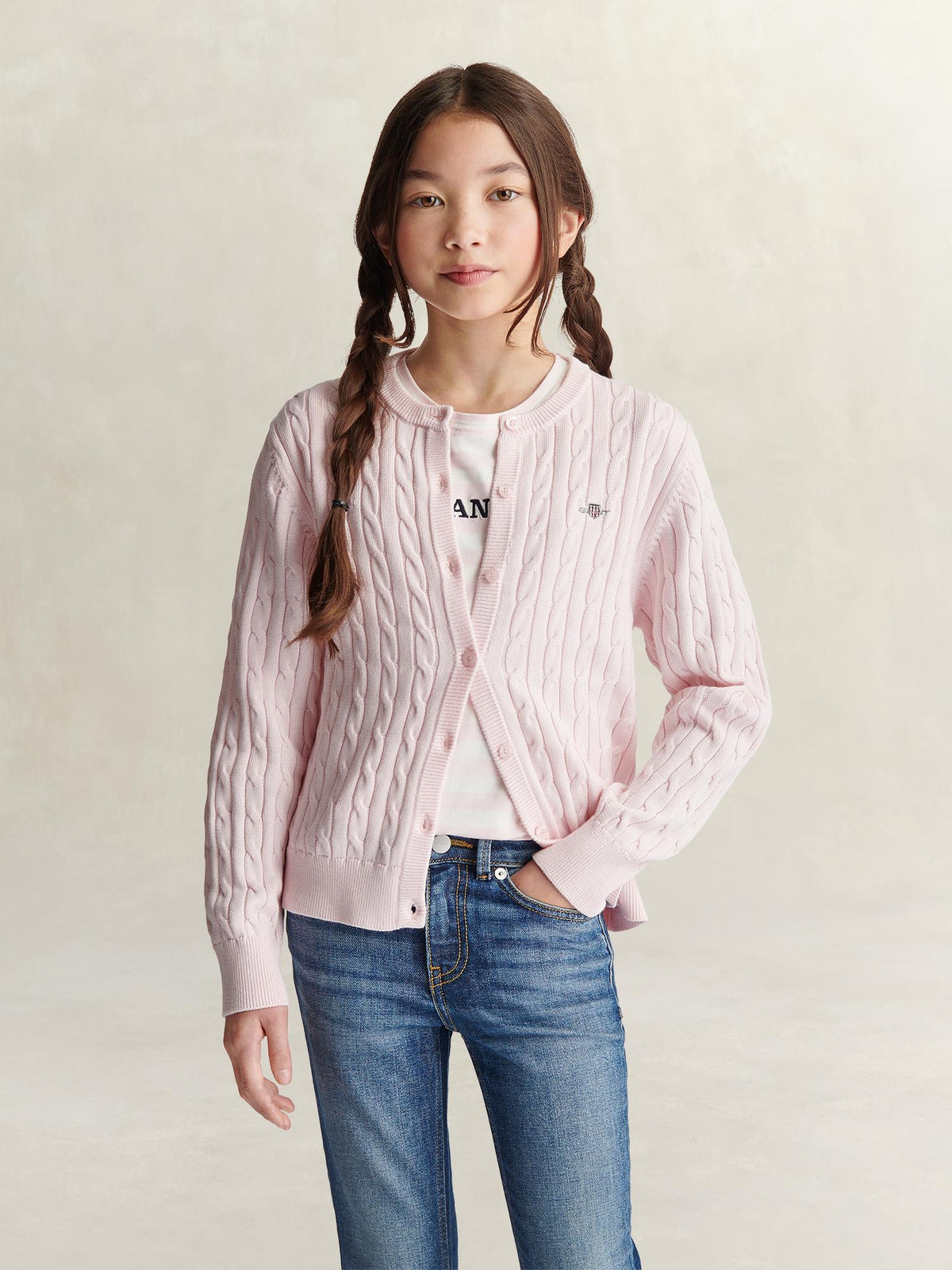 Cardigan Cable Shield Knit Light Pink