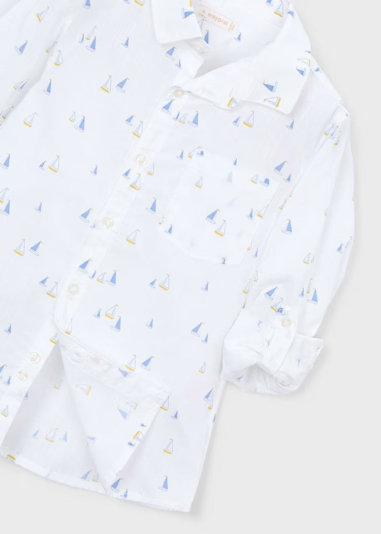 Skjorte Linen Boat White/Indigo