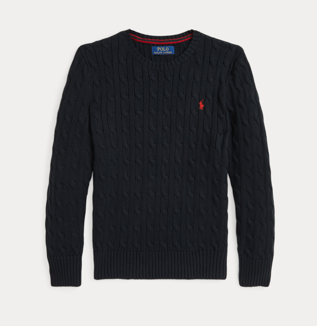 Genser Cable Cotton Polo Black