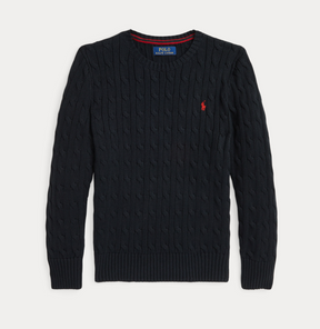 Genser Cable Cotton Polo Black