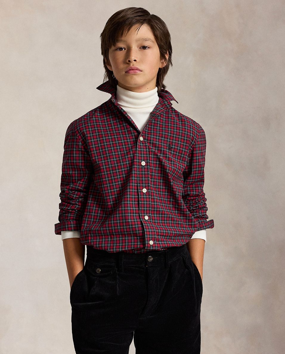 Skjorte Plaid Poplin Red Green Multi