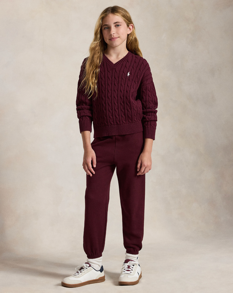 Genser Cable V-neck Rich Ruby