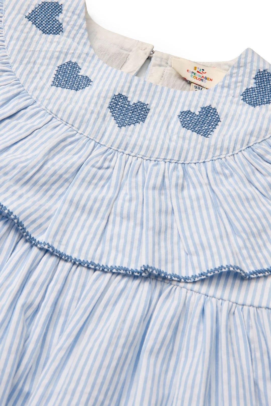 Kjole Seersucker Dress Heart Sky Blue w. Cream Stripe/Ocean Blue