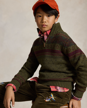 Genser Half Zip Fair Isle Olive Multi