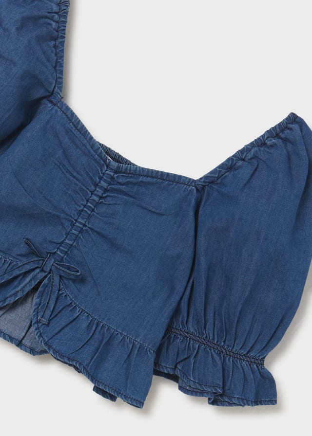 Croptop med puffermer denim Mørk Blå