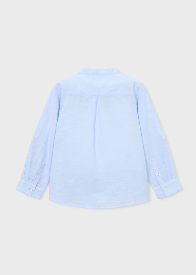 Skjorte Linen Mandarin Collar Sky Blue