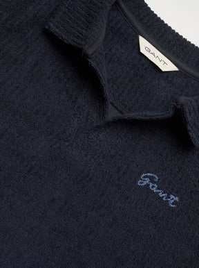 Pique Revere Collar Towelling Polo Evening Blue