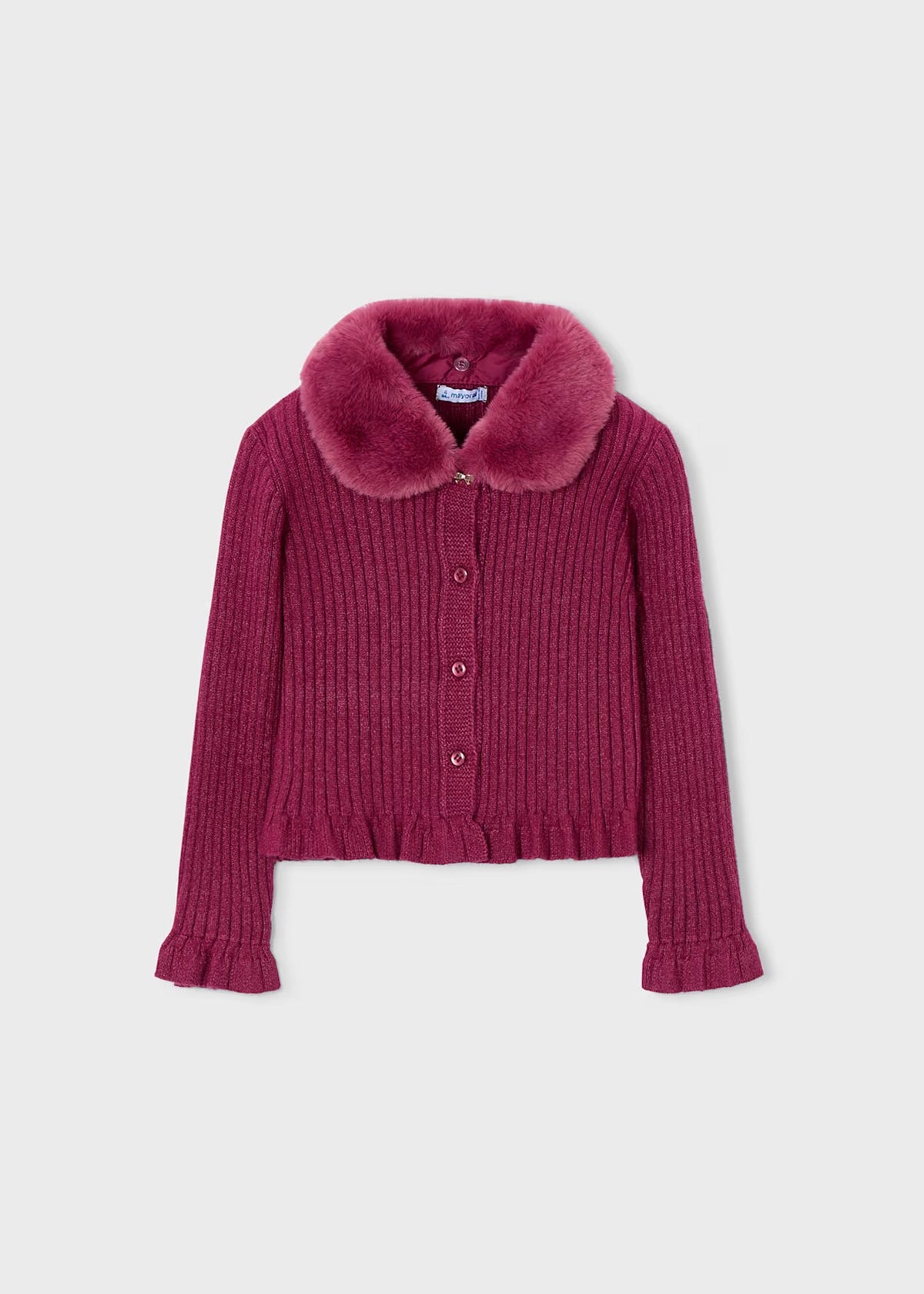 Cardigan Faux Fur Collar Cherry