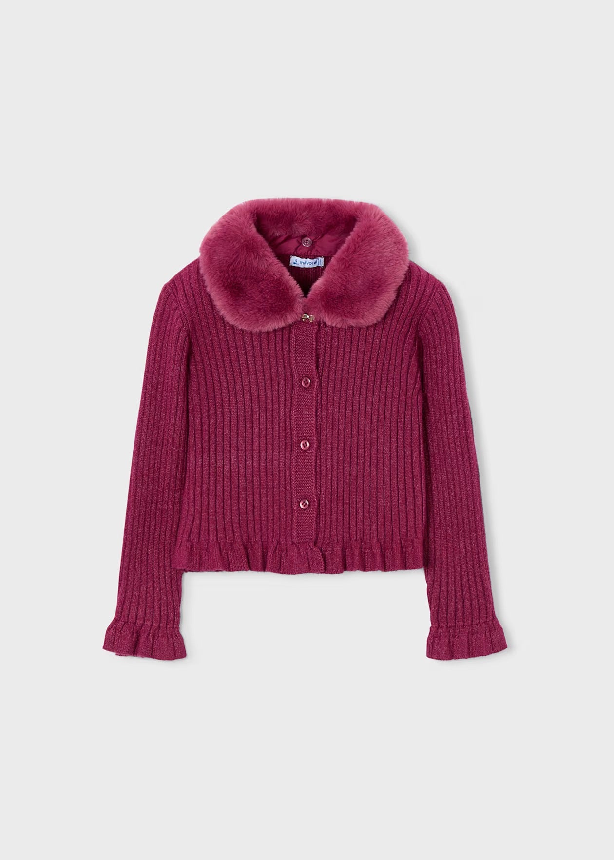 Cardigan Faux Fur Collar Cherry