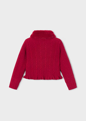 Cardigan Knitted Faux Fur Red