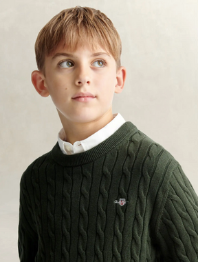 Genser Shield Cable Crew Neck Dark Moss Green